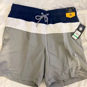 Speedo Men's Navy White Gray Swim Shorts